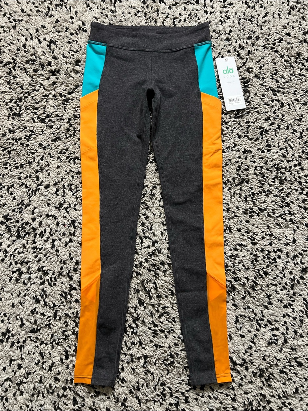 ALO Yoga Ascendant Leggings Scuba Inspired Stormy Grey Blue Orange Women’s XS